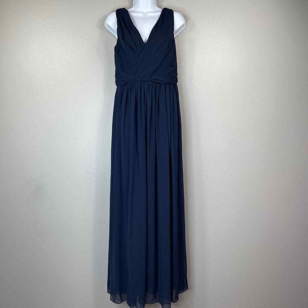 Dessy Collection Gown‎ Womens 8 Blue Sleeveless Draped Chiffon Maxi Bridesmaid